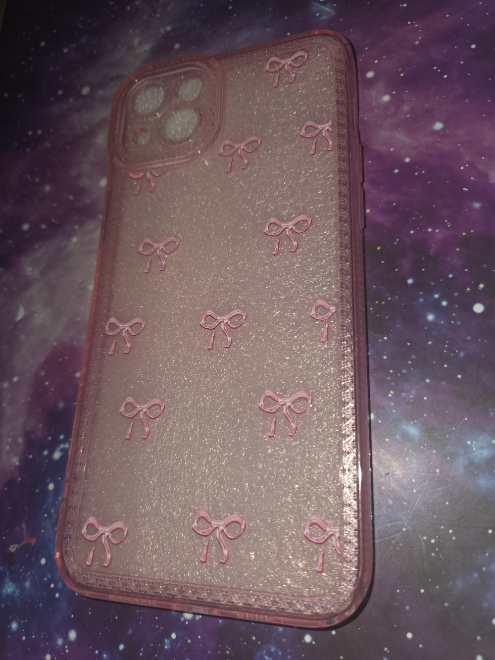 14/15 Plus Pink Glitter Bow Phone Case - Sleek Protective Cover